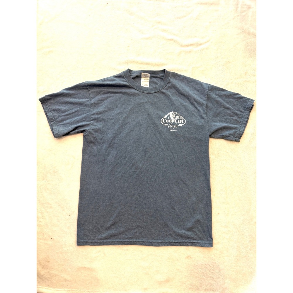 Gildan Cool Cat Cafe Maui T-Shirt Mens Medium Blue Heather Graphic Short Sleeve